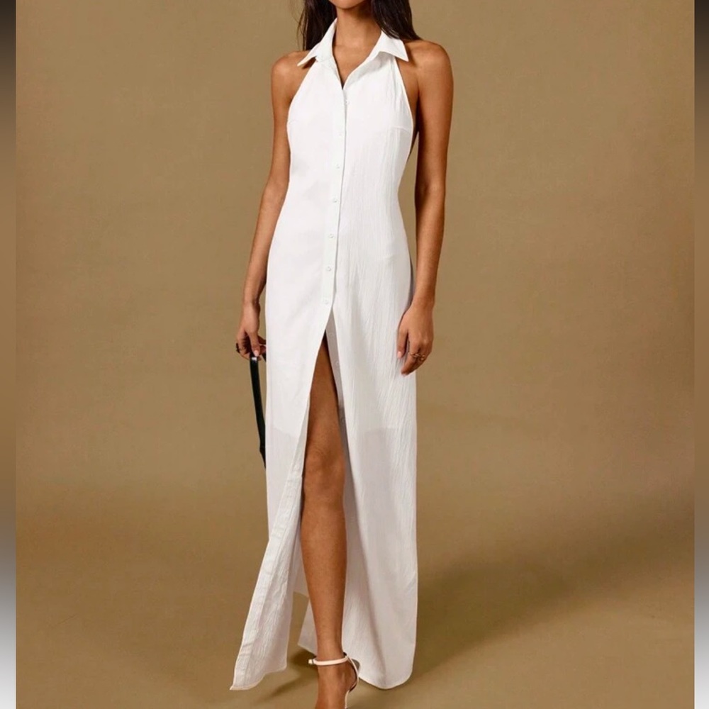 Elegant White Halter Maxi Dress